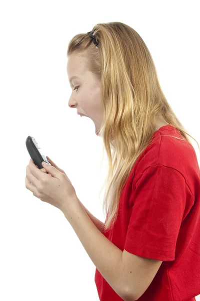 Girl is angry on the phone — Stock Photo, Image