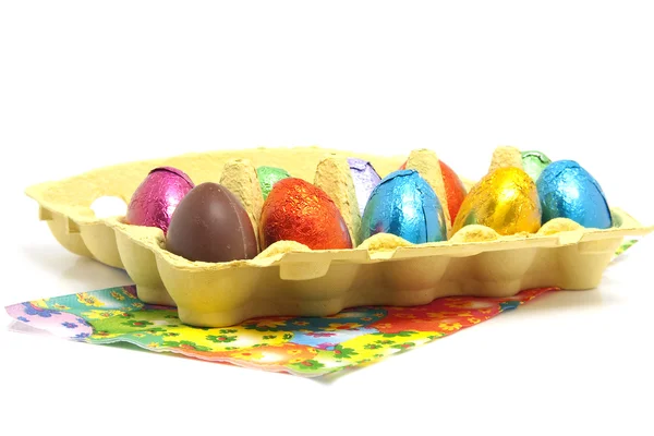 Chocolate easter eggs in carton box — Stock Photo, Image