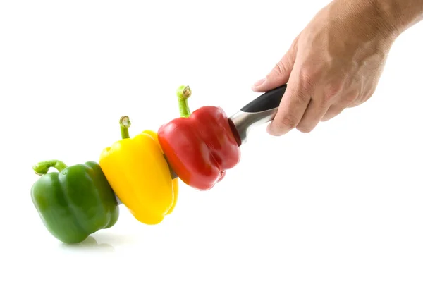 Paprika spjut på kniv — Stockfoto