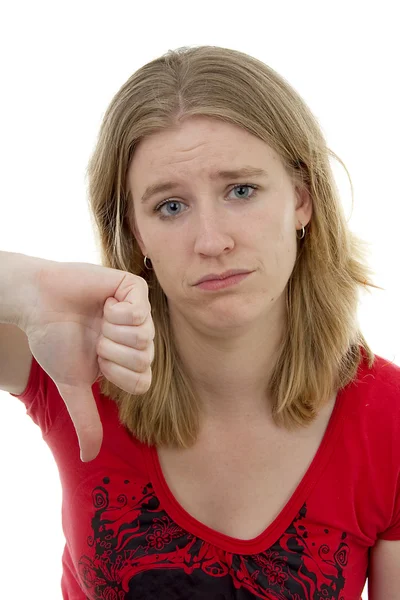 Young woman with thumbs down — Stock Photo, Image