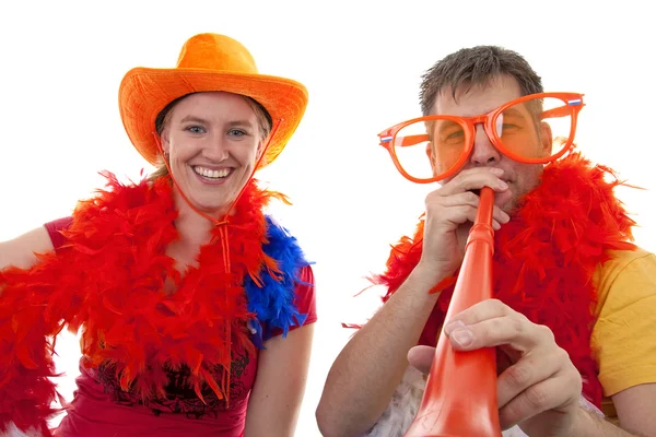 Two Dutch soccer fans — Stock Photo, Image