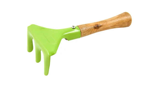 Garden tool, green rake — Stock Photo, Image