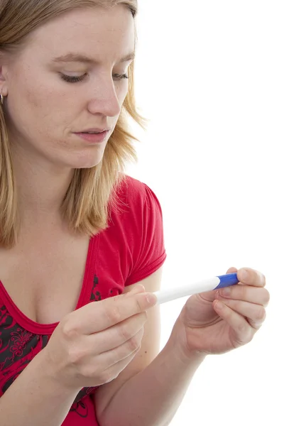 Donna con test di gravidanza — Foto Stock
