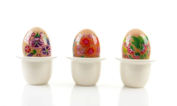 Tres huevos de pollo decorados — Foto de Stock