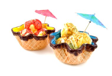 Summer ice cream in colored bowl clipart