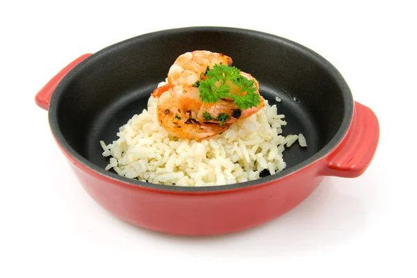Red pan with meal — Stock Photo, Image