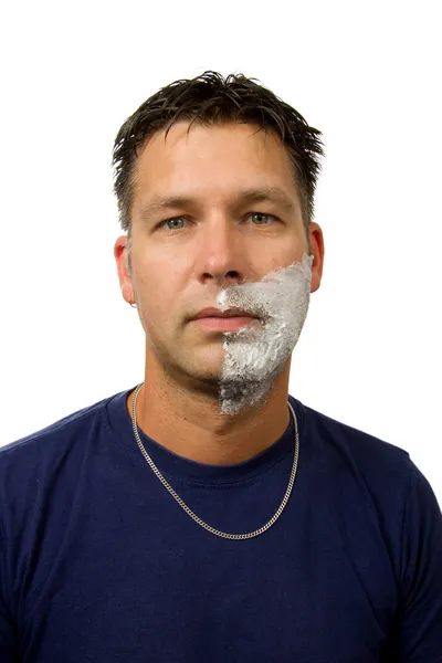 Άνθρωπος με μισό ξυρισμένο πρόσωπο — Φωτογραφία Αρχείου