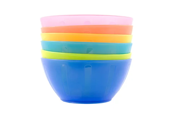 Красочные пластиковые миски для закусок — стоковое фото