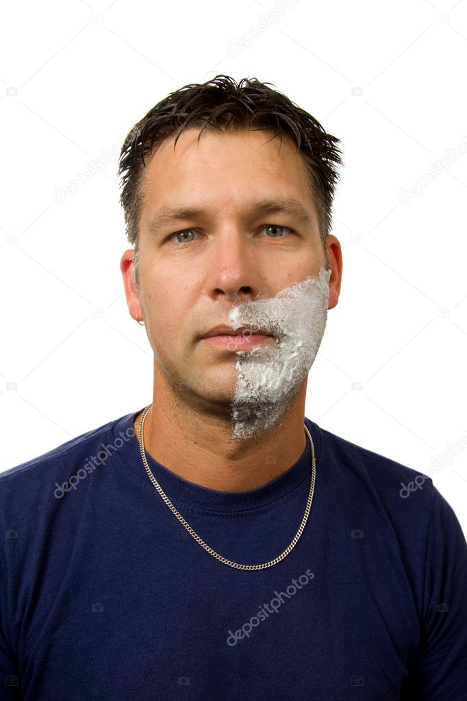 Man with half shaved face