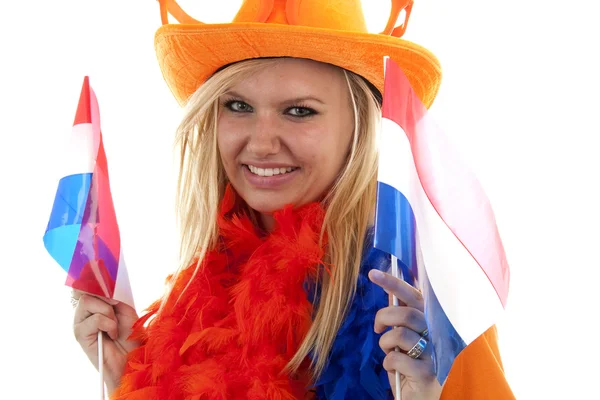 Fan kobieta holenderskiej piłki nożnej — Zdjęcie stockowe