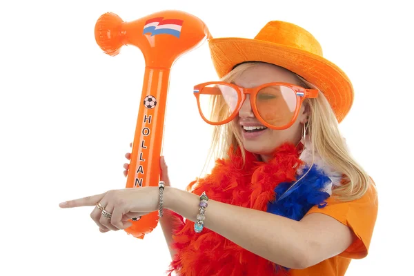 Soccer supporter with blown up hammer — Stock Photo, Image