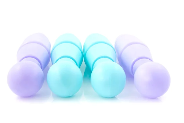 Blue and purple colored bowling pins — Stock Photo, Image