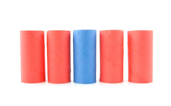 Lege rode en blauwe wc-papier rollen — Stockfoto