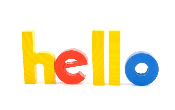 Palavra Olá em letras coloridas de madeira — Fotografia de Stock