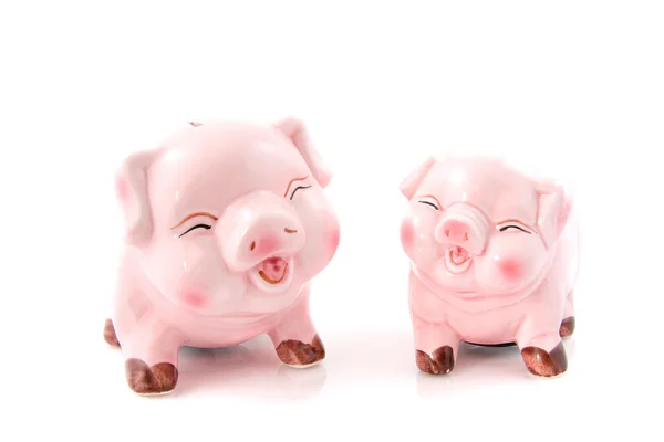两个笑着粉红猪存钱罐 — 图库照片