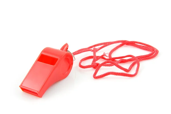 Red colored plastic whistle — Stock Photo, Image
