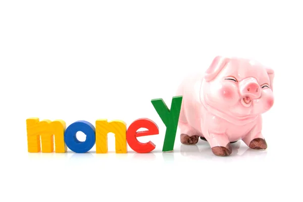 Piggy bank met het woord geld — Stockfoto