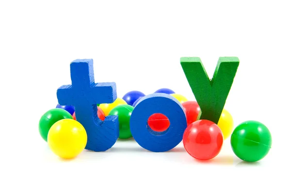 Brinquedo de palavra com bolas coloridas — Fotografia de Stock