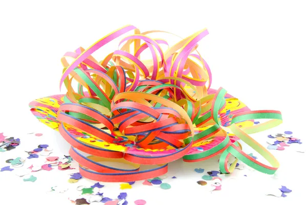 Разноцветные ленты для вечеринок и конфетти — стоковое фото