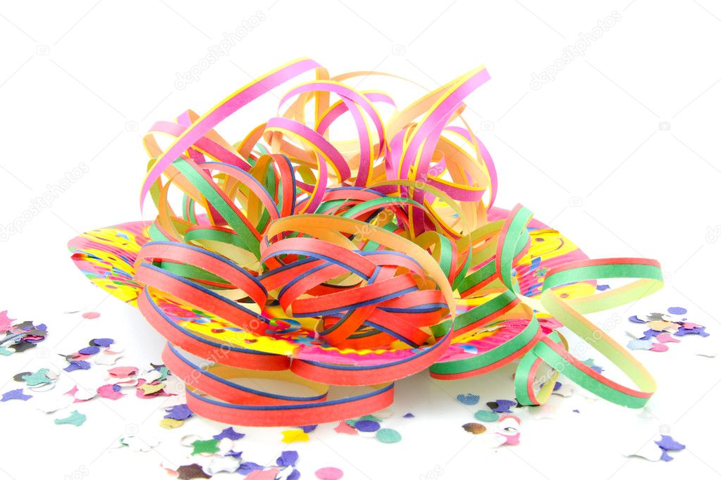 Colorful party streamers and confetti