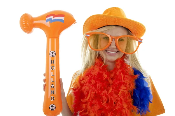 Kvinnliga holländsk fotboll fan — Stockfoto
