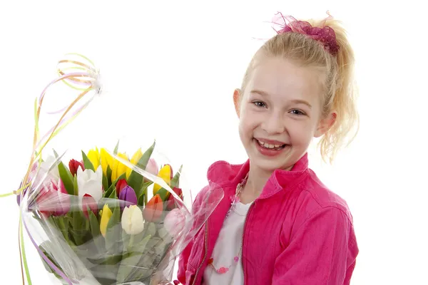 Dziewczyna ze holenderskie tulipany — Zdjęcie stockowe