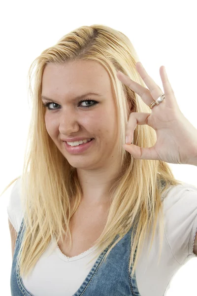 Woman is making ok sign — Stock Photo, Image