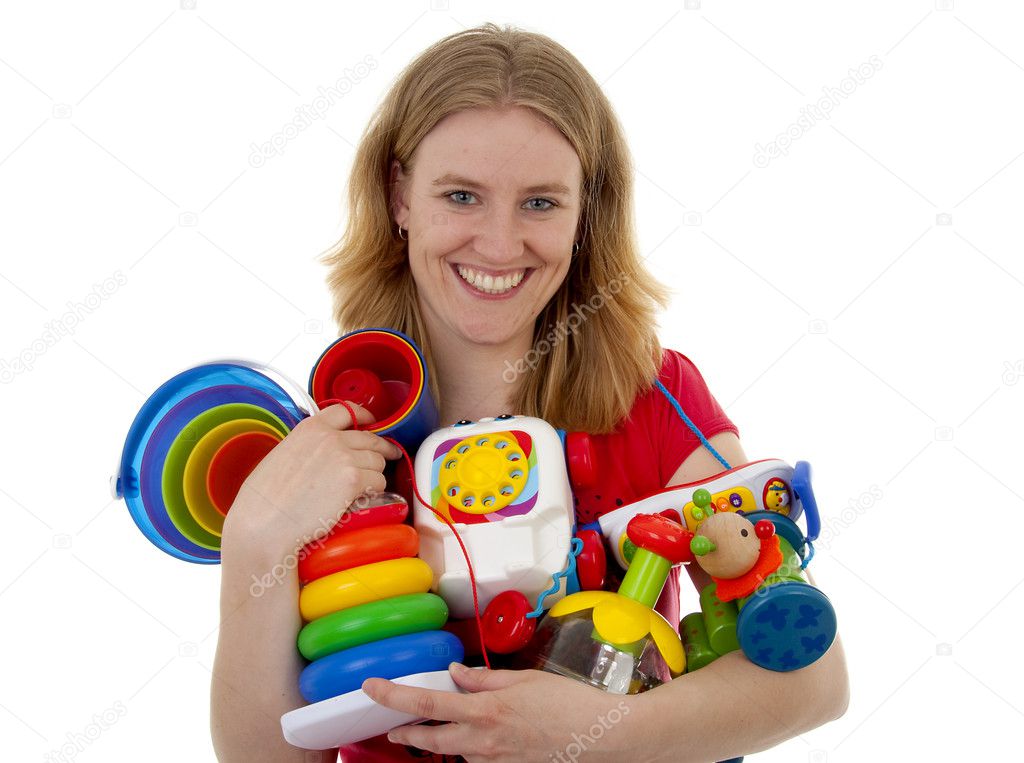Woman with lots of toys