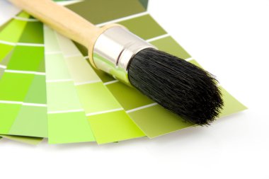 Green color samples and paint brush clipart