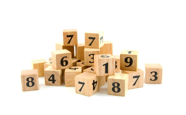 Viele Holzklötze mit Zahlen — Stockfoto