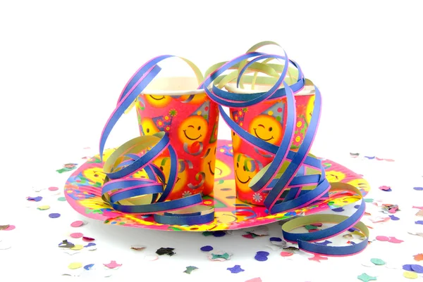 Party cups with streamers — Stock Photo, Image