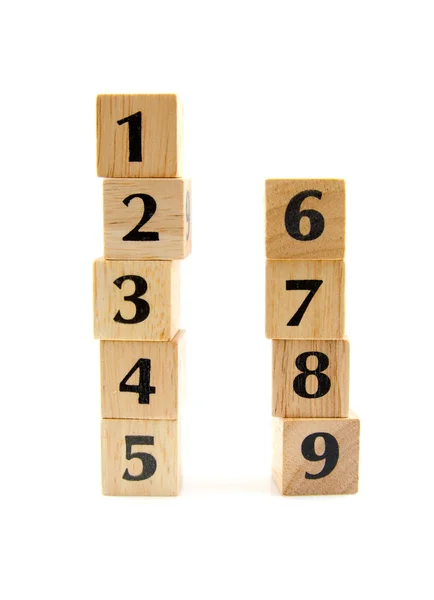 Gestapelde houten blokken met getallen — Stockfoto