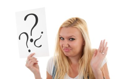 Woman with question marks clipart
