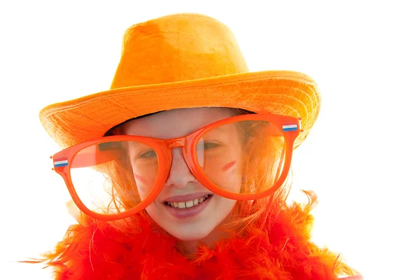 Girl in orange outfit — Stock Photo, Image