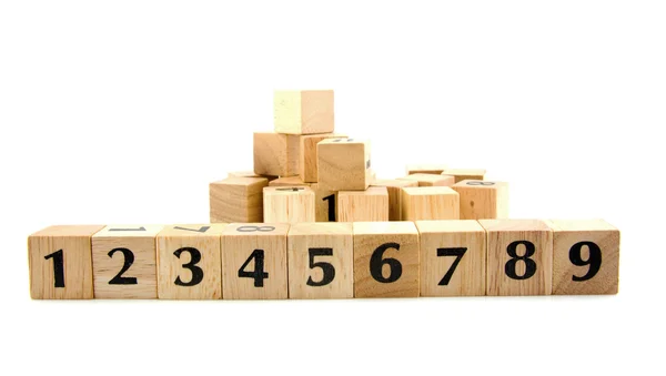 Blocos de madeira de fileira com números 1 a 9 — Fotografia de Stock