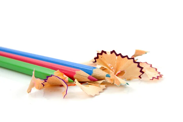Colorful pencils with shavings — Stock Photo, Image