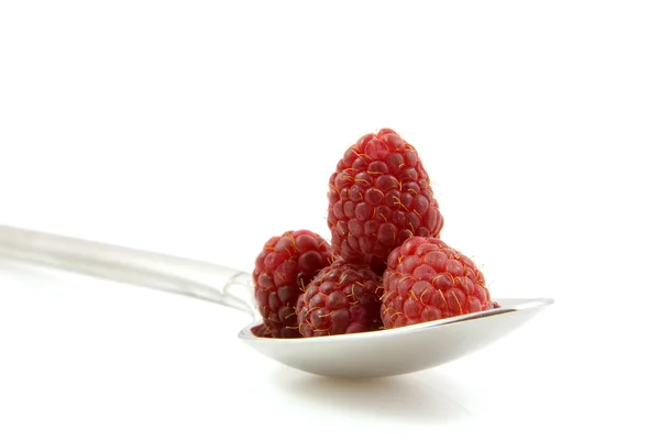 Fresh raspberry on spoon — Stock Photo, Image
