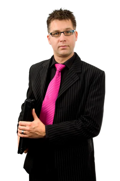 Businessman is holding laptop — Stock Photo, Image
