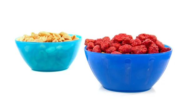 Bowls with sugared and salted peanuts — Stock Photo, Image