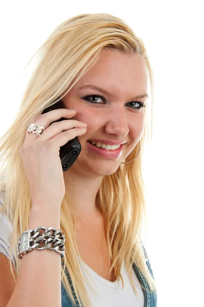 Ung kvinna i telefon — Stockfoto