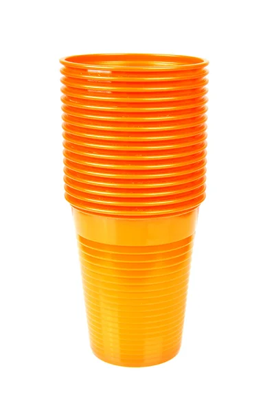 Pilha de copos de plástico laranja — Fotografia de Stock