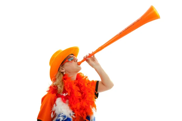 Supprter calcio olandese con vuvuzela plastica — Foto Stock