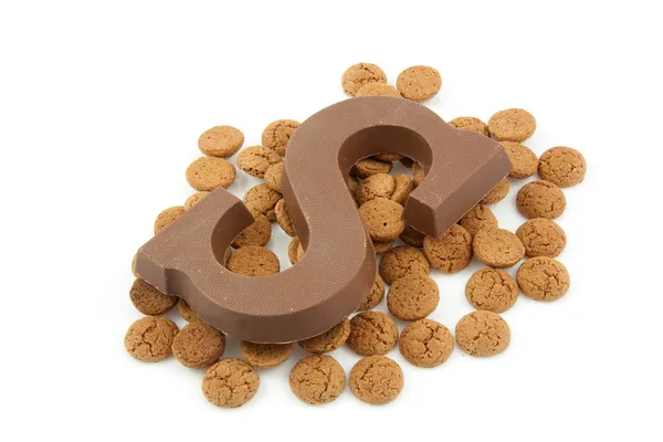 Chocolate letter S and ginger nuts for Sinterklaas — Stock Photo, Image