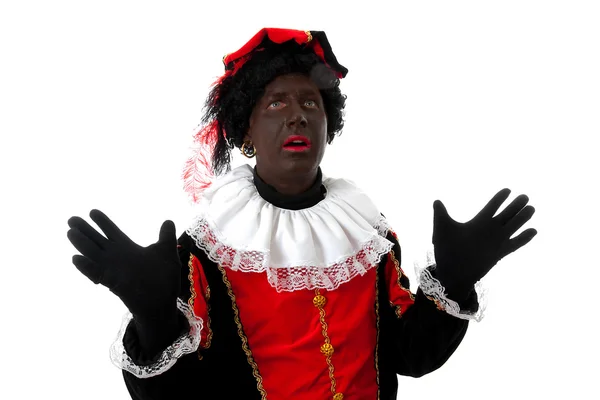 Έκπληκτος Zwarte piet (μαύρο Πιτ) τυπικό ολλανδικό χαρακτήρα — Φωτογραφία Αρχείου