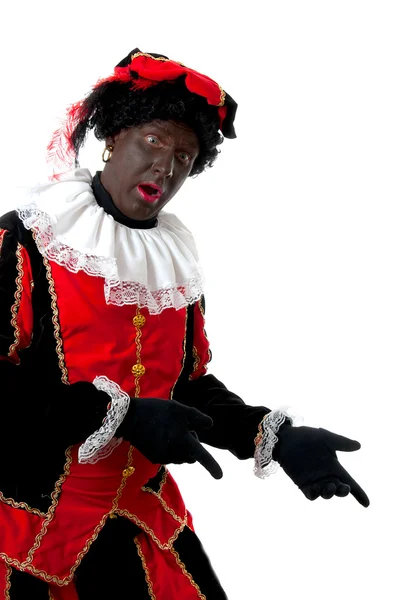 Překvapený Zwarte piet (černá pete) typický holandský charakter — Stock fotografie