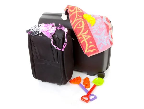 Two black suitcases with beach gear — Stock Photo, Image