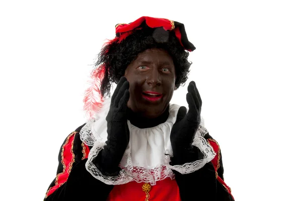 Förvånad Zwarte piet (svart pete) typiska holländska karaktär — Stockfoto