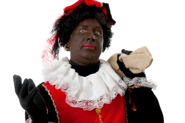 Meglepett Zwarte piet (fekete pete) tipikus holland karakter — Stock Fotó