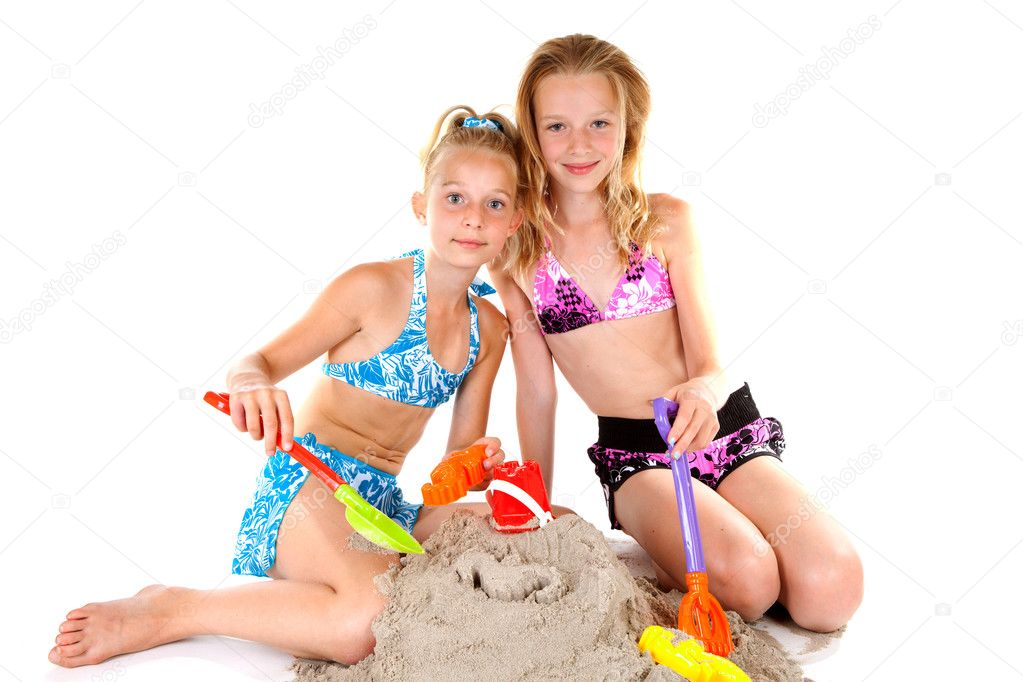 Two young girls in beach wear