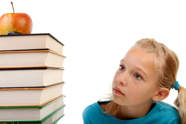 Girl with pile of books — Stock Photo, Image